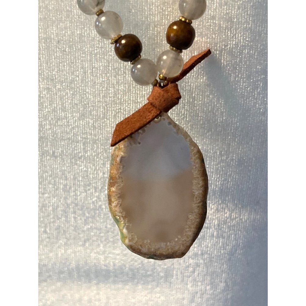 Artisan Druzy Geode & Wood Necklace